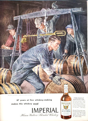 PRINT AD Hiram Walker Imperial 1945 Weighing the Aged Whiskey Joseph Hirsch