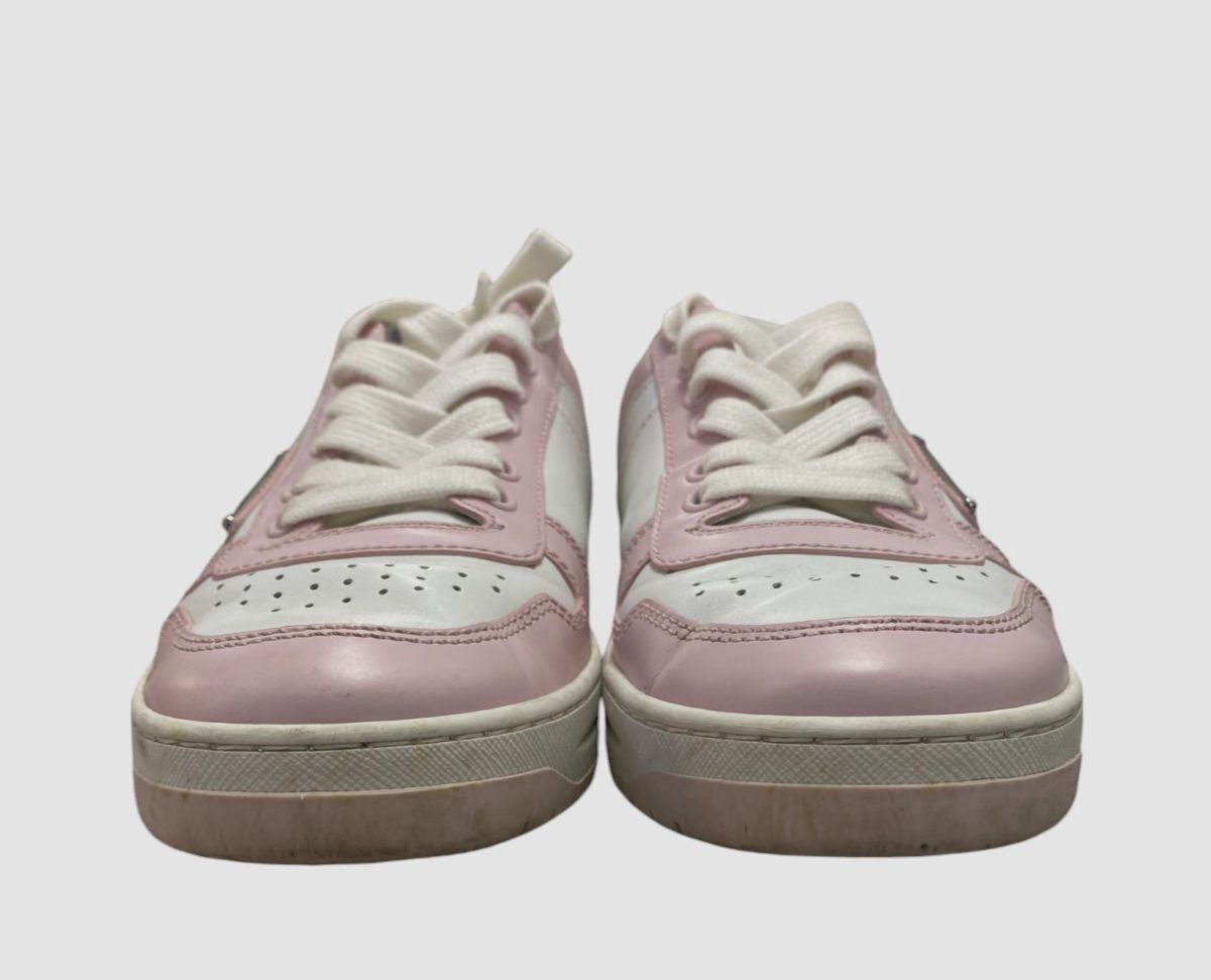 Prada Women's Pink Bicolor Leather Low-Top Court Sneakers