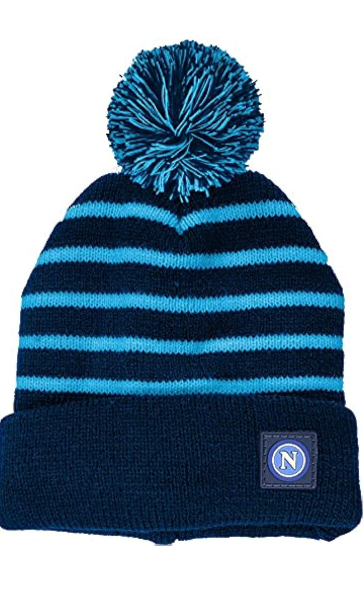 Gorro De Lana Ssc Napoli Enzo Castellano Azul Acolchado Con Pompon De Fútbol