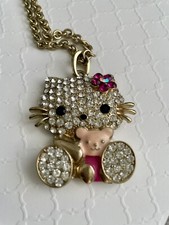 Vintage Hello Kitty Rhinestone Bling Large Pendant Necklace New W/tag And Box
