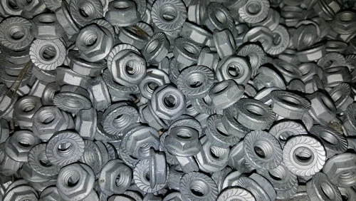 NEW 1/4-20 HEX FLANGE LOCK NUTS WITH SERRATION, CASE HARDENED, PLN (200 PC LOT)