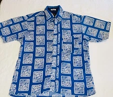 Vintage Hawaiian Shirt Mens Medium Blue White Button Up Hi Boy Crest Supreme