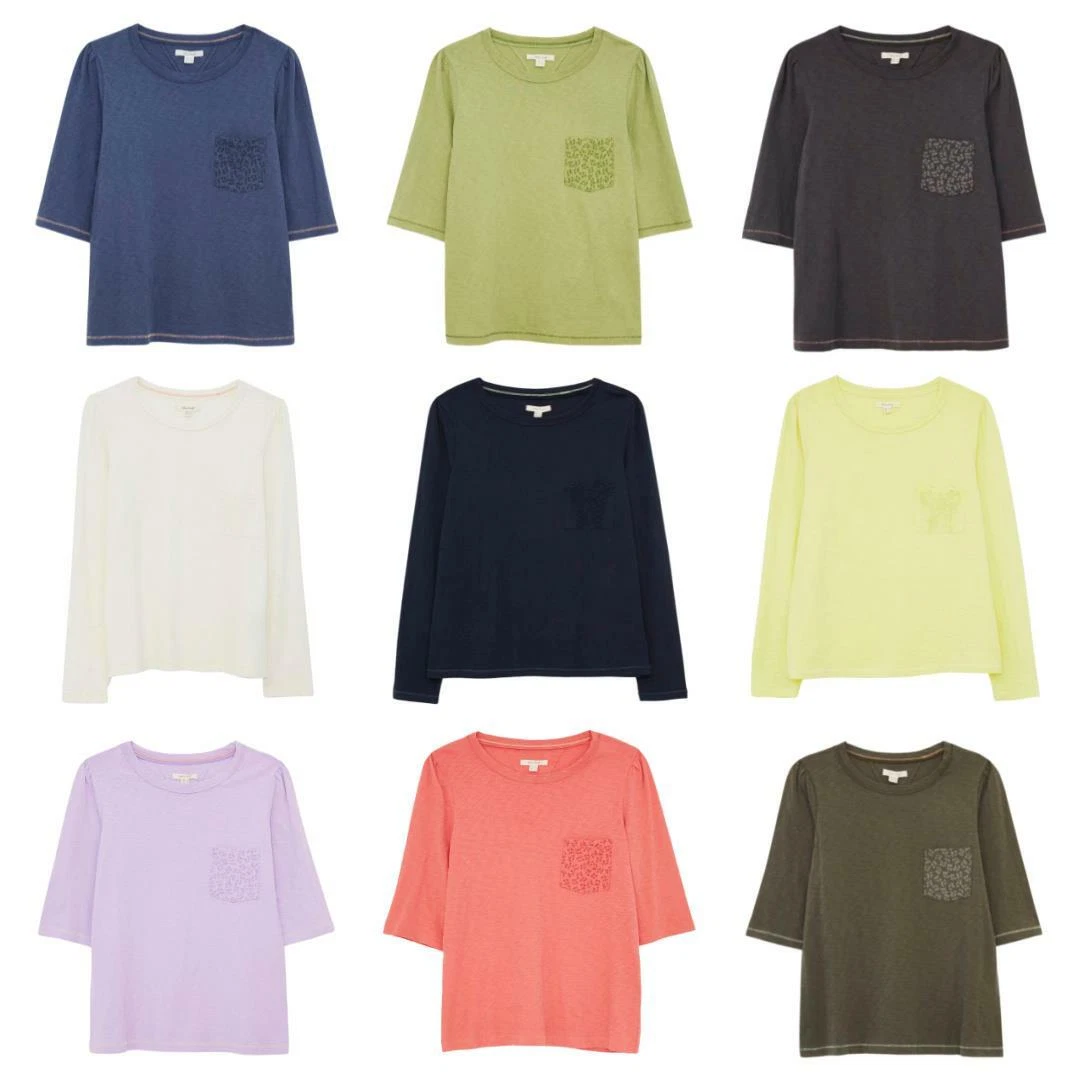White Stuff Patch Pocket Jersey Relaxed Top 3 4 and Half Sleeve T Shirt
