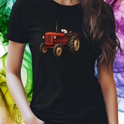 Women's Classic Tractor Motif Cotton T-Shirt Size S to 3XL