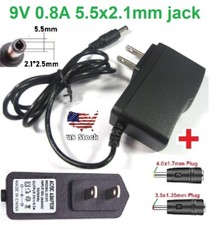9V 0.8A AC/DC Adapter Power Supply Charger with 5.5x2.1mm 2 DC Power Plug Tips
