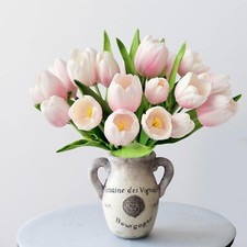 20 PCS 13" Artificial Tulips Flowers Pink PU Fake Tulip Real Touch with Faux ...