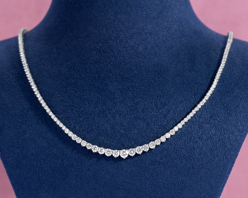 9CT GIA Certified Natural Diamond Tennis Necklace 10K White Gold