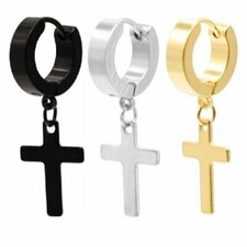 1 Boucle D'Oreille En Acier Inoxydable Croix Créole 3,2 Cm Or, Argent Ou Noir