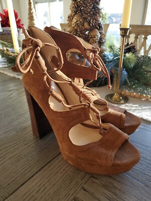 Vince Camuto Kamaye Platform Dress Sandals Block heel lace up Suede SZ  New