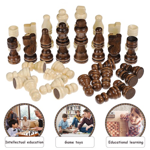 Wooden Chess Pieces and Checkers International Set Game Pawns Interactive Toys - Picture 2 of 12
