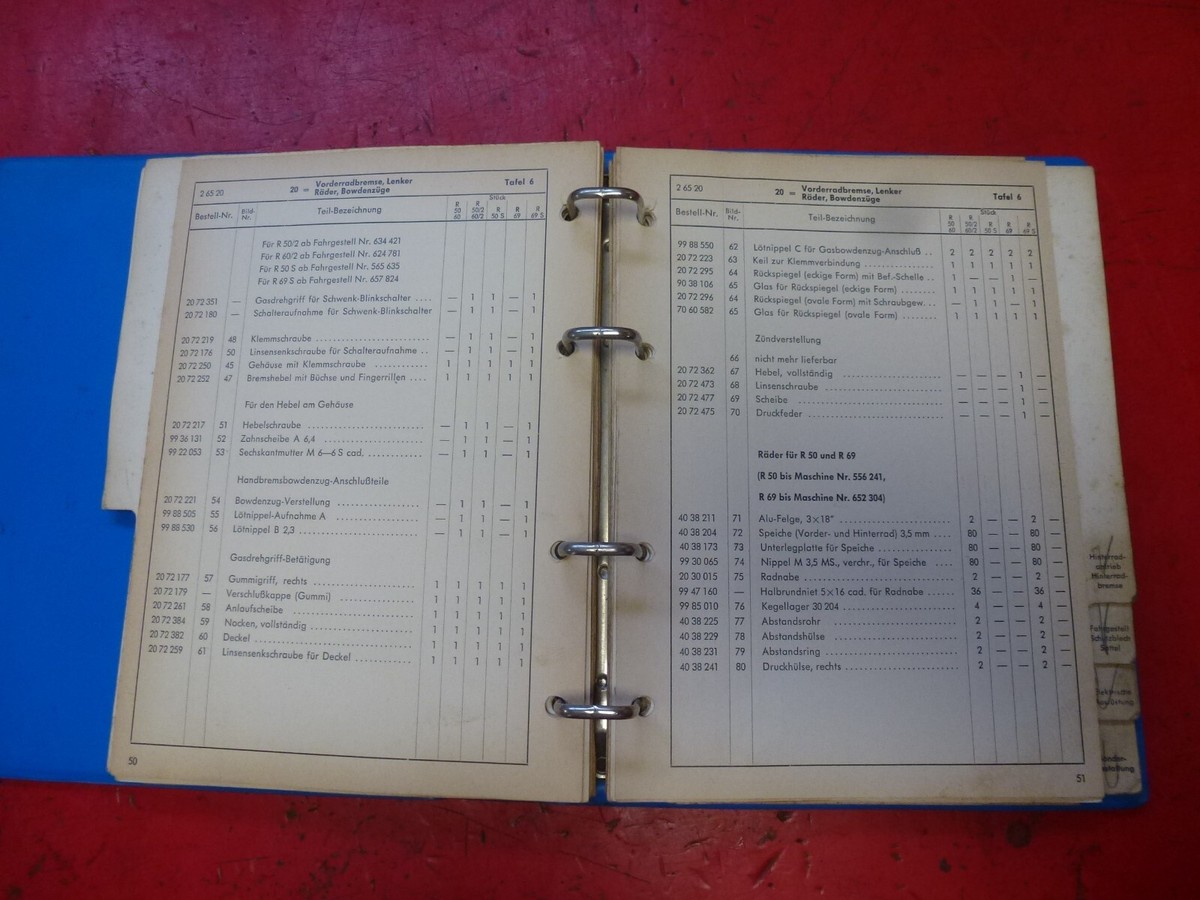 Motorcycle Manual ERSATZTEILE BMW R50 R50S R60 R69S Parts List 50