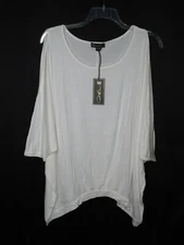 NWT DG2 DIANE GILMAN WHITE PLEAT FRONT COLD SHOULDER 3/4 DOLMAN TOP SZ 1X #B339