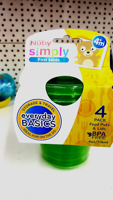 Nuby Bunte 4er-Pack Babynahrung Töpfe mit Deckel - BPA-frei - 2 x Pack zufällig