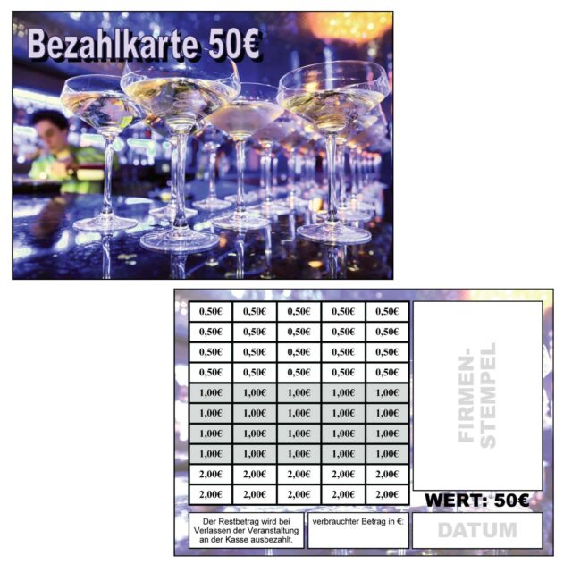 50€ - Abstreichkarten Guthabenkarten Bezahlkarten Prepaid-Karten Verzehrkarten