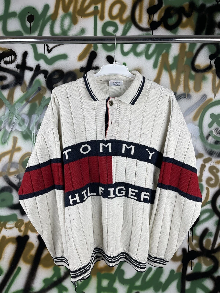 tommy hilfiger big logo sweater men xl Pullover Color Cream | eBay