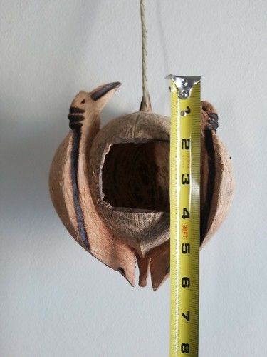 Natural Coconut Shell Coir BIRD HOUSE/FEEDER Beach Cottage Hand Carved Kenya - Picture 7 of 11