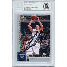Mike Bibby Signed 2009 10 Upper Deck #3 Beckett BAS Slabbed Atlanta Hawks Auto