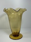 Vintage Hand Blown Amber Ruffle Optic Glass Vase 8.5 in.