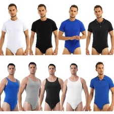 Mens Short Sleeve Shirt One-Piece Press Crotch Leotard Bodysuit Romper Pajamas