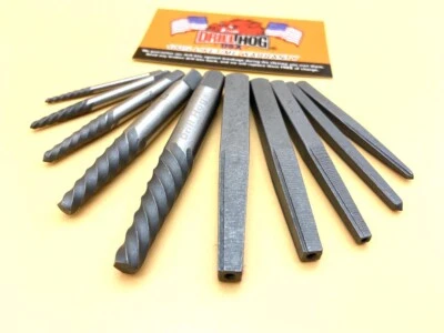 Easy Out Set Screw Extractor Set 10 Pc Spiral & Square Type Combo Set Drill Hog®
