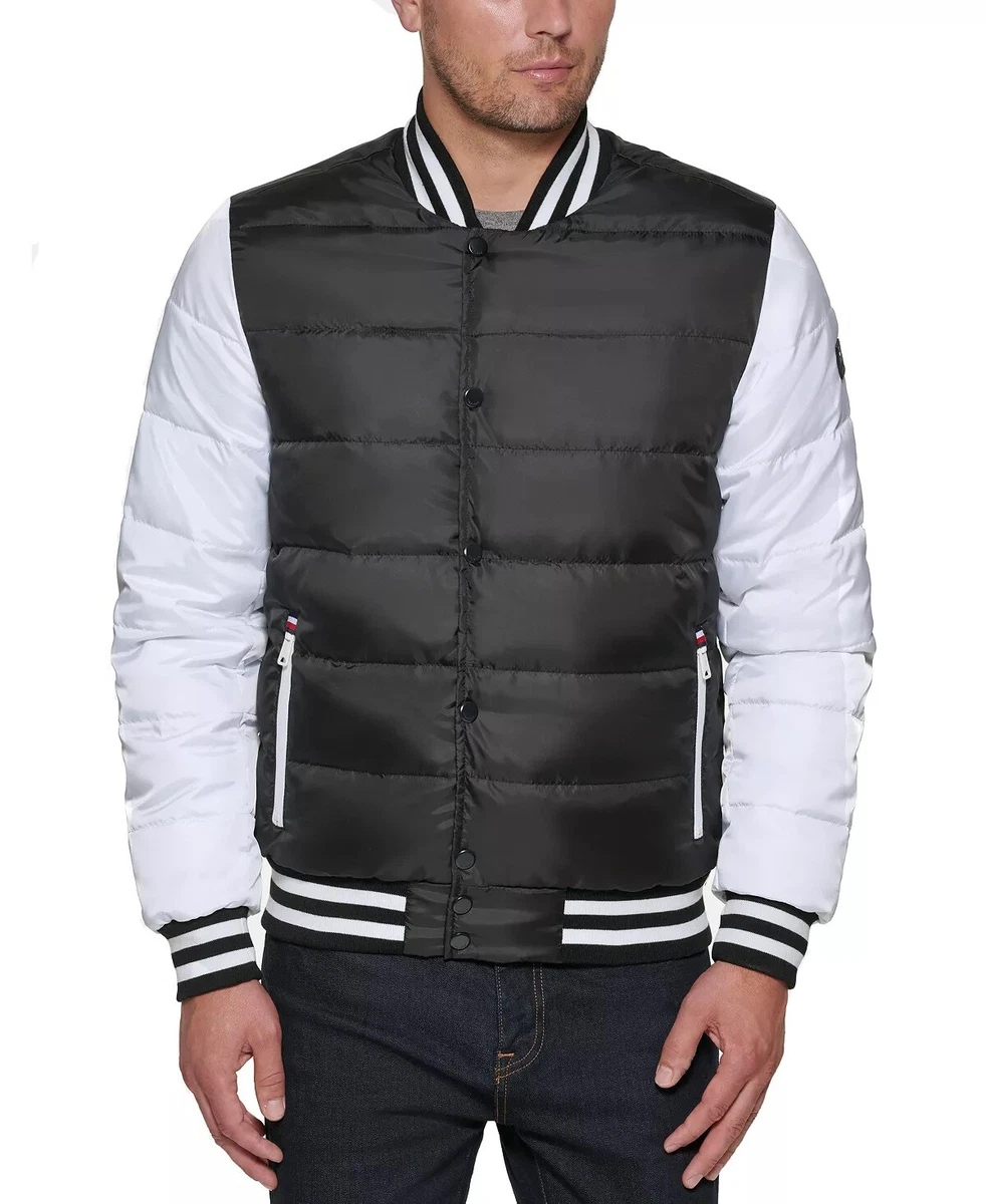 Tommy Hilfiger Men&#039;s Quilted Varsity Jacket BLACK/WHITE | eBay