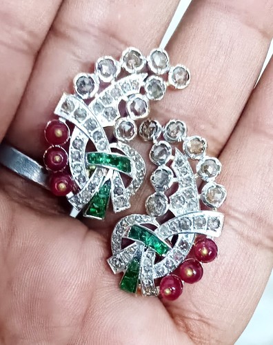 Vintage Style Rose cut Diamond Sterling Silver Emerald Ruby Stud Earrings Gift - Picture 9 of 19