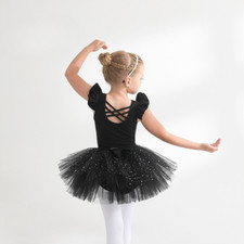 Sparkle Ballet Tutu Skirt Artistic Mesh Girl Leotard Flutter Short Sleeve Dress