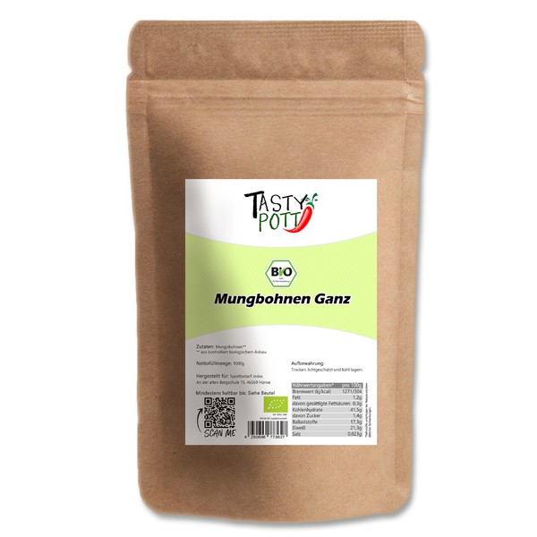 Tasty Pott Bio Mungbohnen Ganz 1Kg Vegane KüChe Asiatisch Kochen GrüNe Bohnen-image