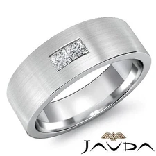 2 Stone Princess Diamond Mens Half Wedding Band Platinum Matt Finish Ring 0.15Ct