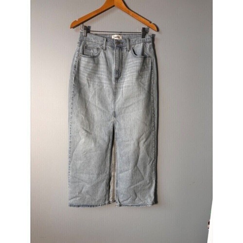 Maxi Falda Denim Hilo Universal Cintura Alta Abertura Frontal Lavado Claro Talla 6 - Imagen 4 de 10