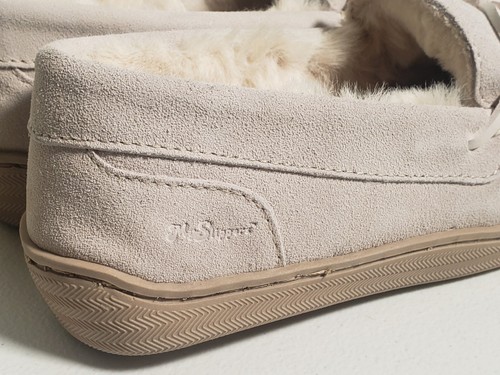 MySlippers Mokassin Wildleder Hausschuhe Kunstfellfutter Strand Beige Damengröße 10 - Bild 5 von 13