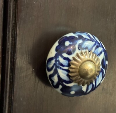2 Mexican Hand Painted Blue Floral White Ceramic Dresser Cabinet Hardware  Knobs | eBay