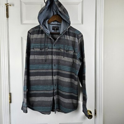 Billabong Baja Hooded Jacket Mens L Button Down Outerwear Striped Surf Skate