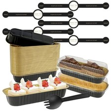 50 Sets Of Mini Loaf Tins With Lid, Spoons and Sealing Sticker -GOLD/BLACK 200ml