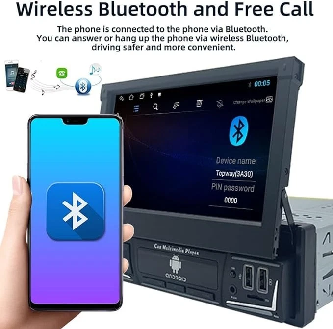 AUTORADIO 1 DIN 7" RETRATTILE GPS BLUETOOTH TOUCH UNIVERSALE CARPLAY ANDROID - Immagine 4 di 4