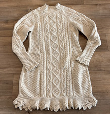 Polo Ralph Lauren Cable Knit Wool Alpaca Sweater Dress Women M Cream Long Sleeve