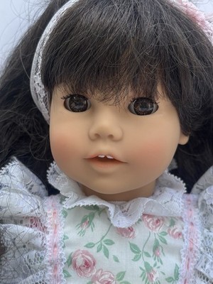 Vintage Angel Puppe Signed Doll 18  W Germany Sleep Eyes Floral Dress Brunette