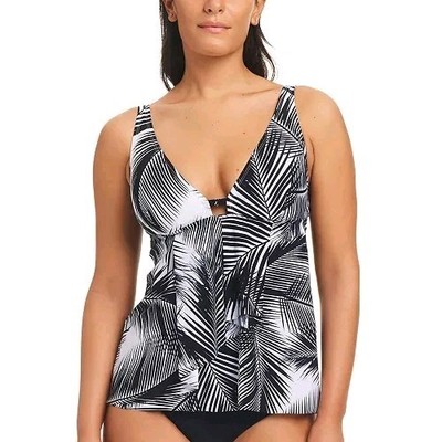 Beyond Control Womens Giving Attitude Tropical-Print Tankini Top Blackwhite 12
