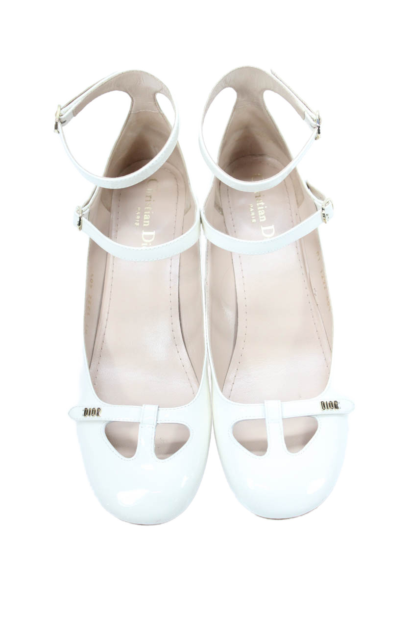 Christian Dior Womens Patent Leather Aime Ankle Strap Pumps White Size 40.5 10.5 thumbnail 2