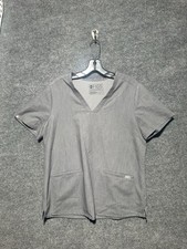 Figs Technical Collection Scrubs Top Womens Medium Gray Short Sleeve V Neck