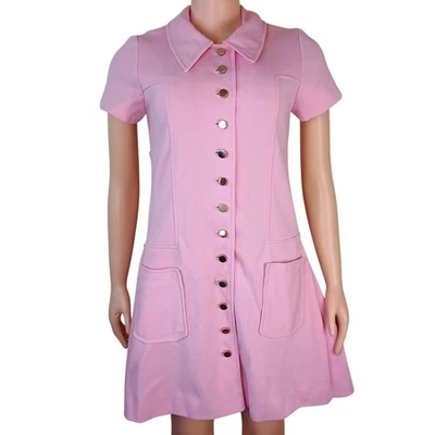 Vintage Alvin's Pink Mod Sixties GoGo Mini Short Sleeve Dress Large - Photo 1/4