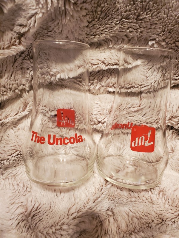 7UP Upside Down Glass The Uncola Coca Cola 70s Vintage 16oz 6”Tall Set Of 2 