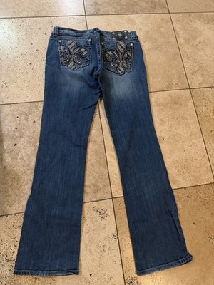 Miss Me Women's Bootcut Jeans Studded Beaded Fleur-de-Lis Pockets Size 33