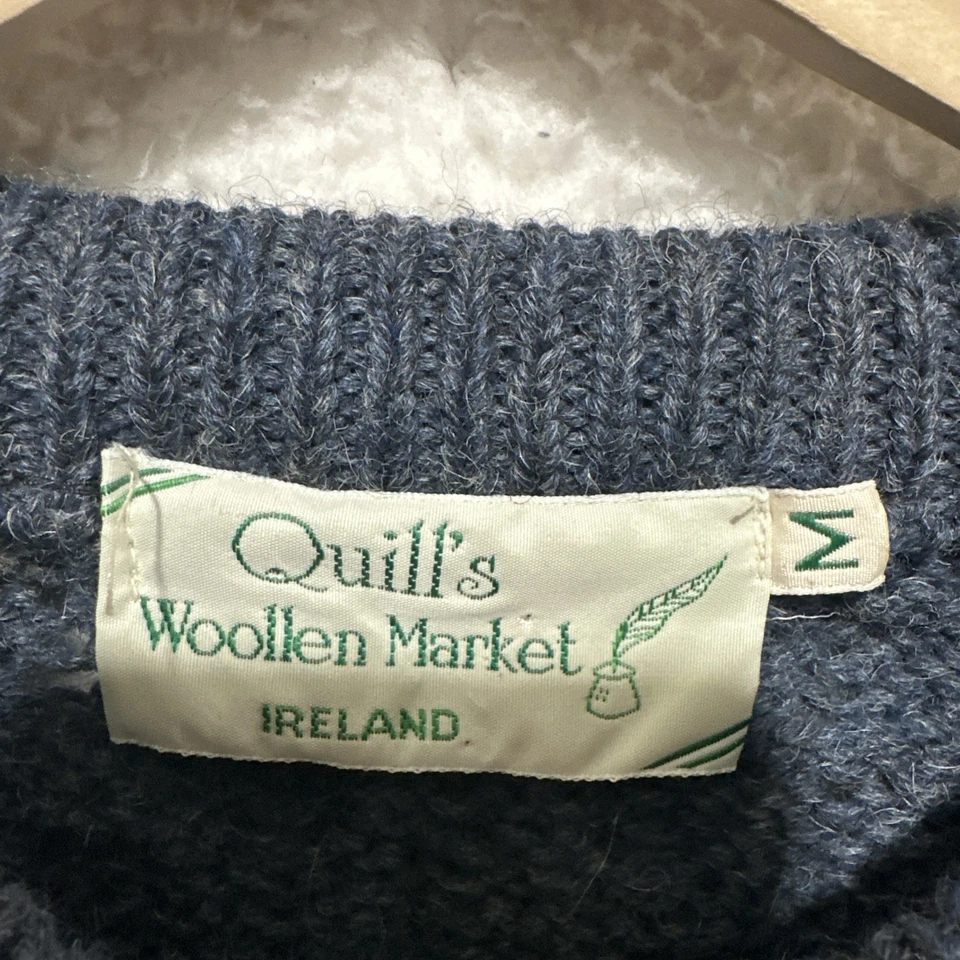 Vintage Quill's Woollen Market Blue Fisherman Cable Knit Sweater Ireland Size M - Image 3 of 4