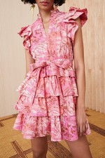 Ulla Johnson Pre-Fall 2022 'Lulua' Mini Dress Pink Ruffle Camellia sz 6