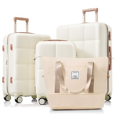4P 20'' 24'' 28'' ABS Hardside Luggage Set TSA Lock Cup Holder w/ Travel Duffel Bag