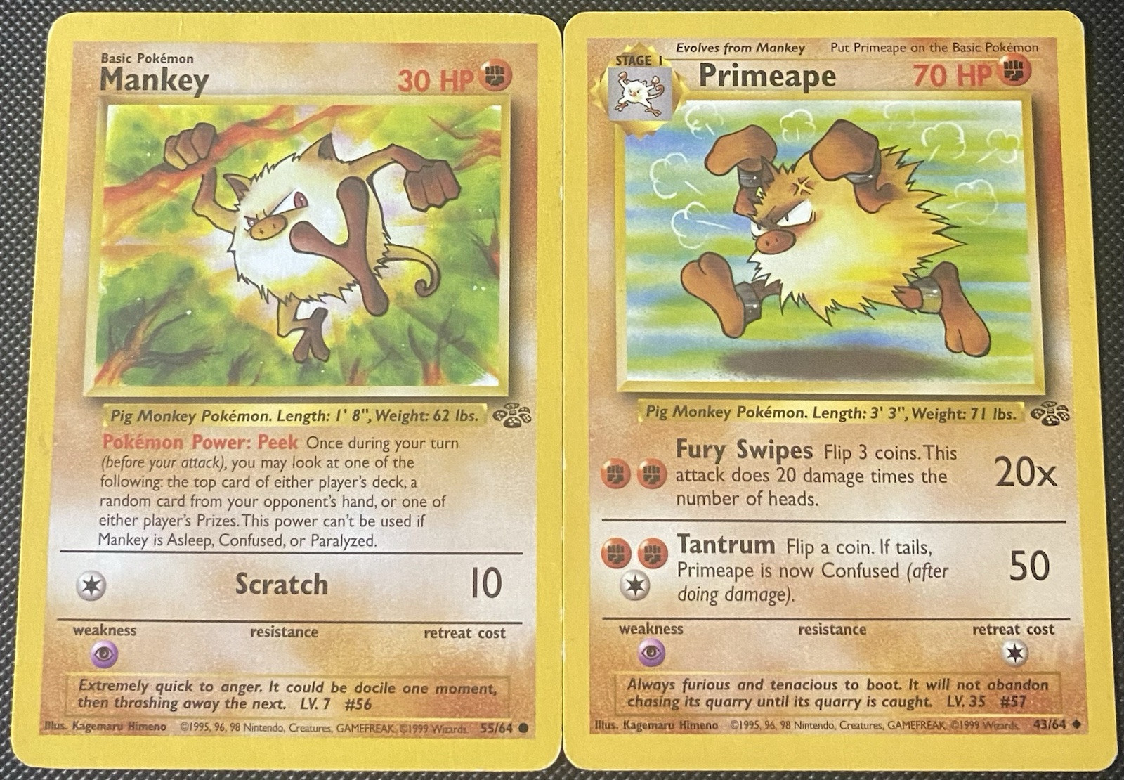 Primeape 43/64 & Mankey 55/64 Jungle Regular - Pokémon Card