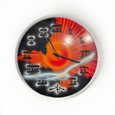 Vintage 90ies Airbrush-Vinyl-Clock: Galactic Sunset with Silver-Seagull