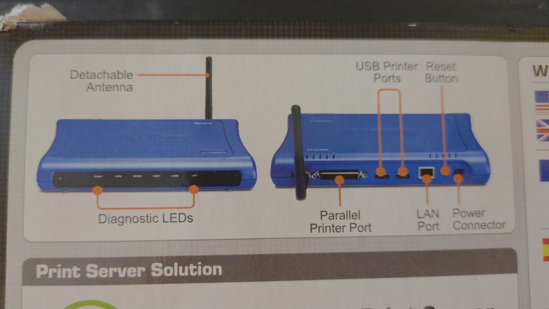 TrendNet TEW-P21G  Wireless 3 Port Print Server, USB 2.0, RJ-45, Parallel