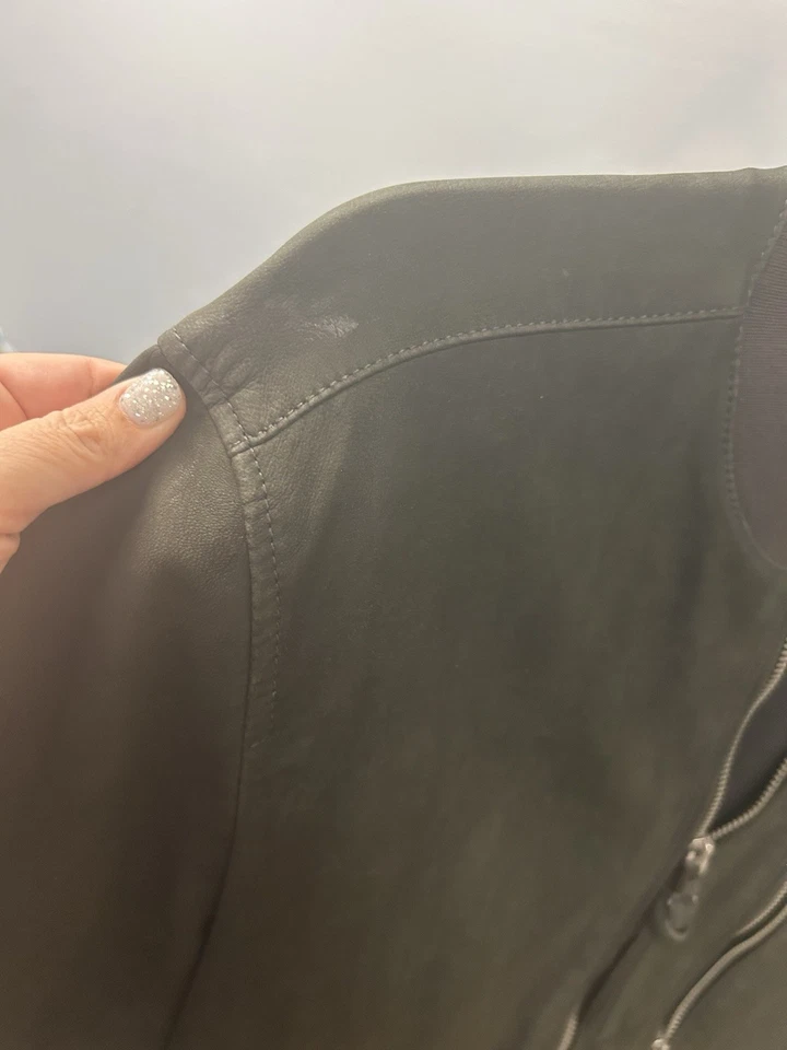 All saints Men’s Bomber Suede Jacket  Kemble Grey Medium Zip - Image 4 of 4